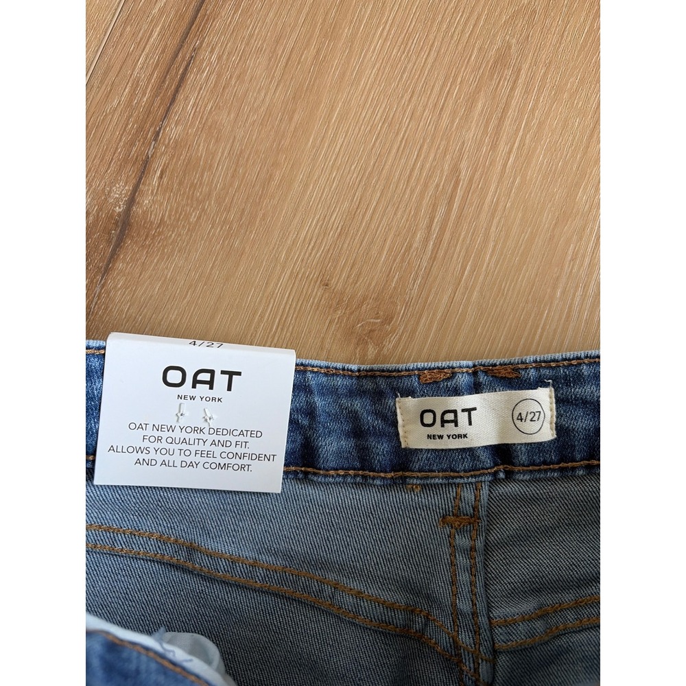 OAT New York High Rise Wide Leg Cropped Jeans Blue Released Hem Size 4/27 NEW - Picture 2 of 8